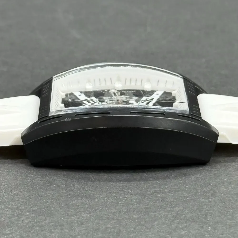 Mens White Tonneau Quartz Mille Fashion Watch Skeleton Dial Mille Style Barrel